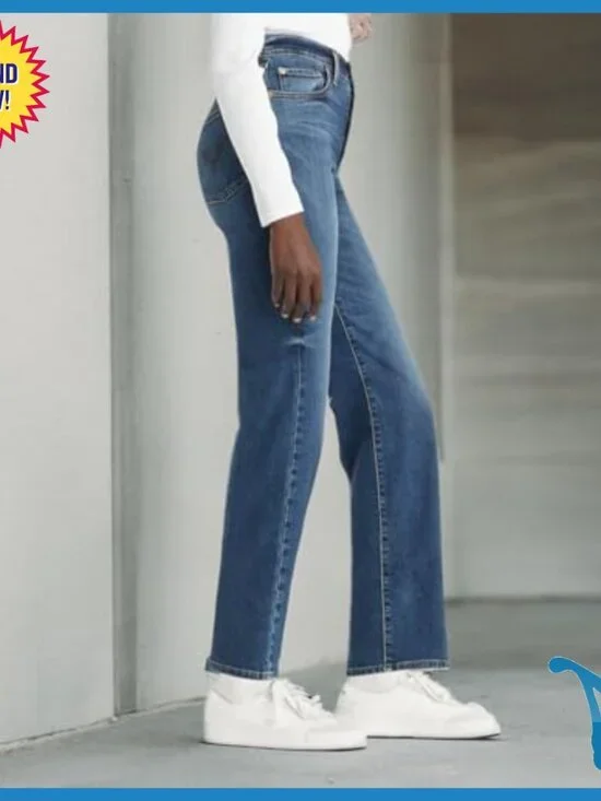 Super High Rise Straight Leg Ankle Jeans, Stretchy Denim, Button Fly - Picture 4 of 6